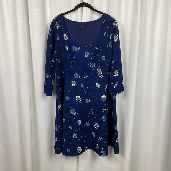 Torrid Blue Floral 3/4 Sleeve Skater Dress Sz.2 - Picture 5 of 15